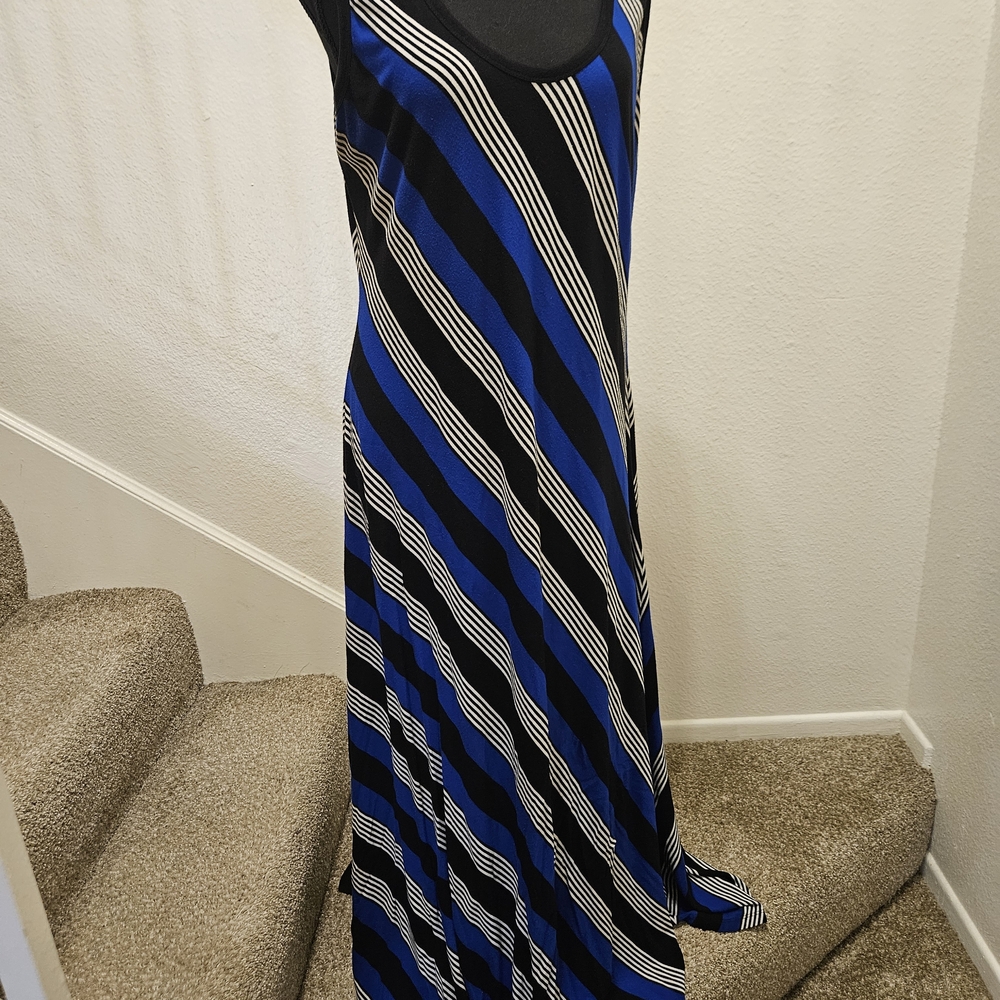 Cache Blue and Black Diagonal Striped Maxi Dress